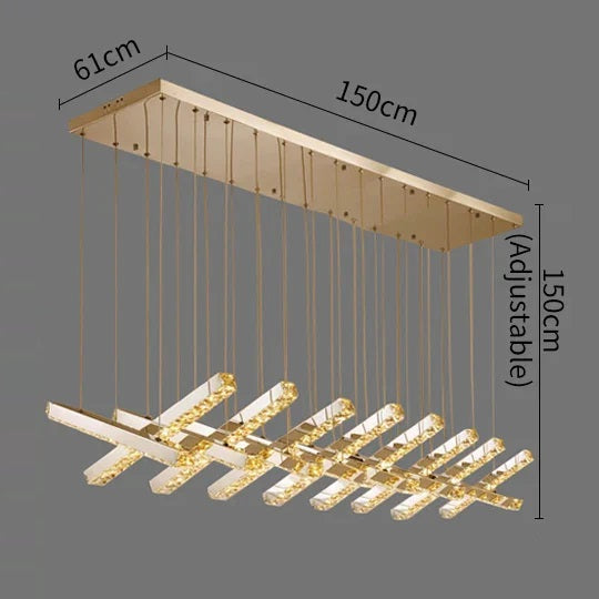 Modern LED Crystal Chandelier Stainless Steel Rectangular Hanging Lamp