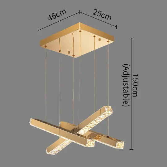 Modern LED Crystal Chandelier Stainless Steel Rectangular Hanging Lamp