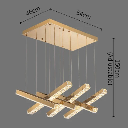 Modern LED Crystal Chandelier Stainless Steel Rectangular Hanging Lamp