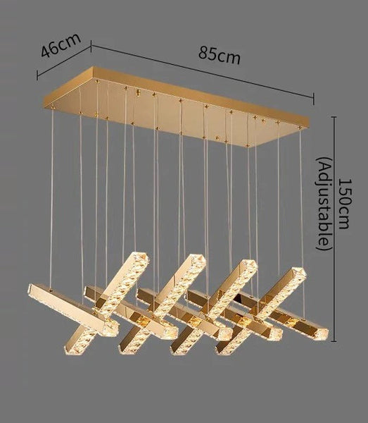 Modern LED Crystal Chandelier Stainless Steel Rectangular Hanging Lamp