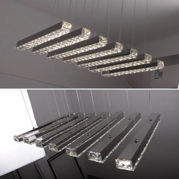Modern LED Crystal Chandelier Stainless Steel Rectangular Hanging Lamp