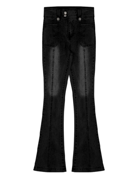 Women Cotton Denim High Waist Flare Pants