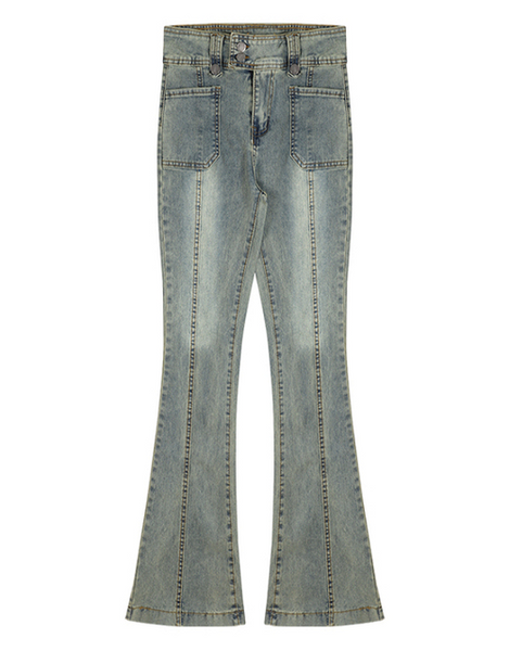 Women Cotton Denim High Waist Flare Pants
