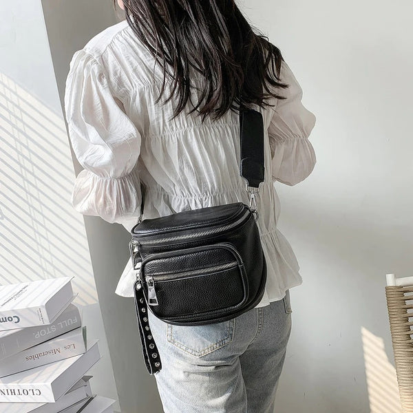 Women Genuine Leather Multi-Pocket Crossbody Shoulder Bag