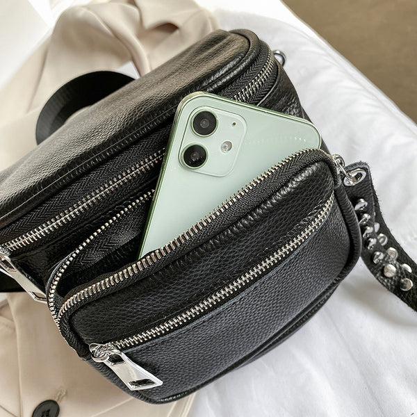 Women Genuine Leather Multi-Pocket Crossbody Shoulder Bag