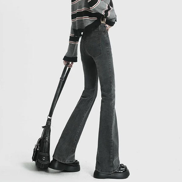 Women High Waist Jeans Flare Bottom Skinny Pants