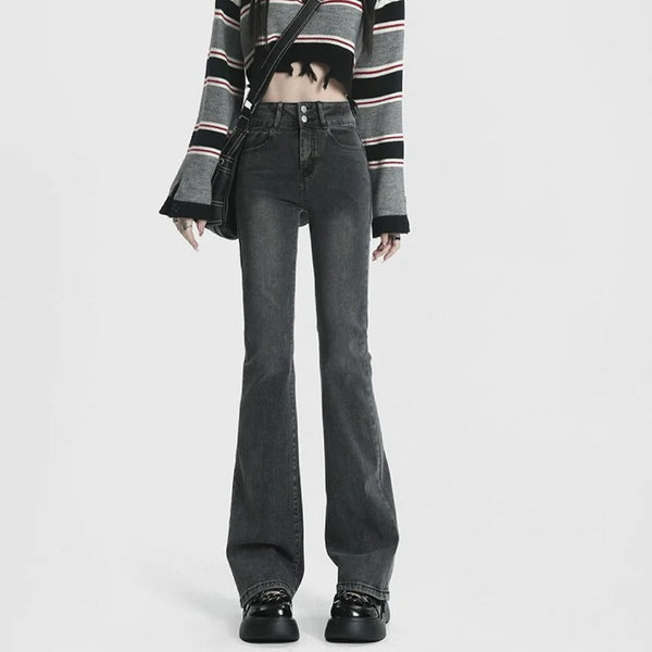 Women High Waist Jeans Flare Bottom Skinny Pants