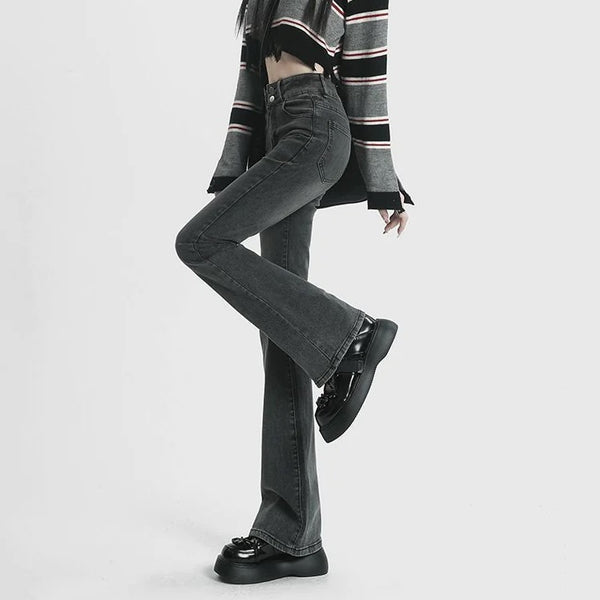 Women High Waist Jeans Flare Bottom Skinny Pants