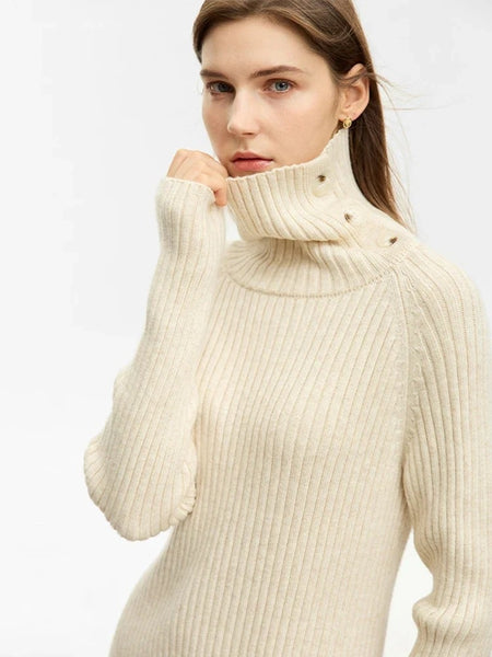 Women Turtleneck Pullover Raglan Sleeve Sweater