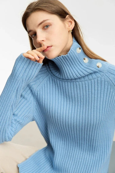 Women Turtleneck Pullover Raglan Sleeve Sweater