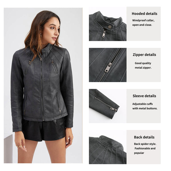 Women PU Faux Leather Streetwear Biker Jacket