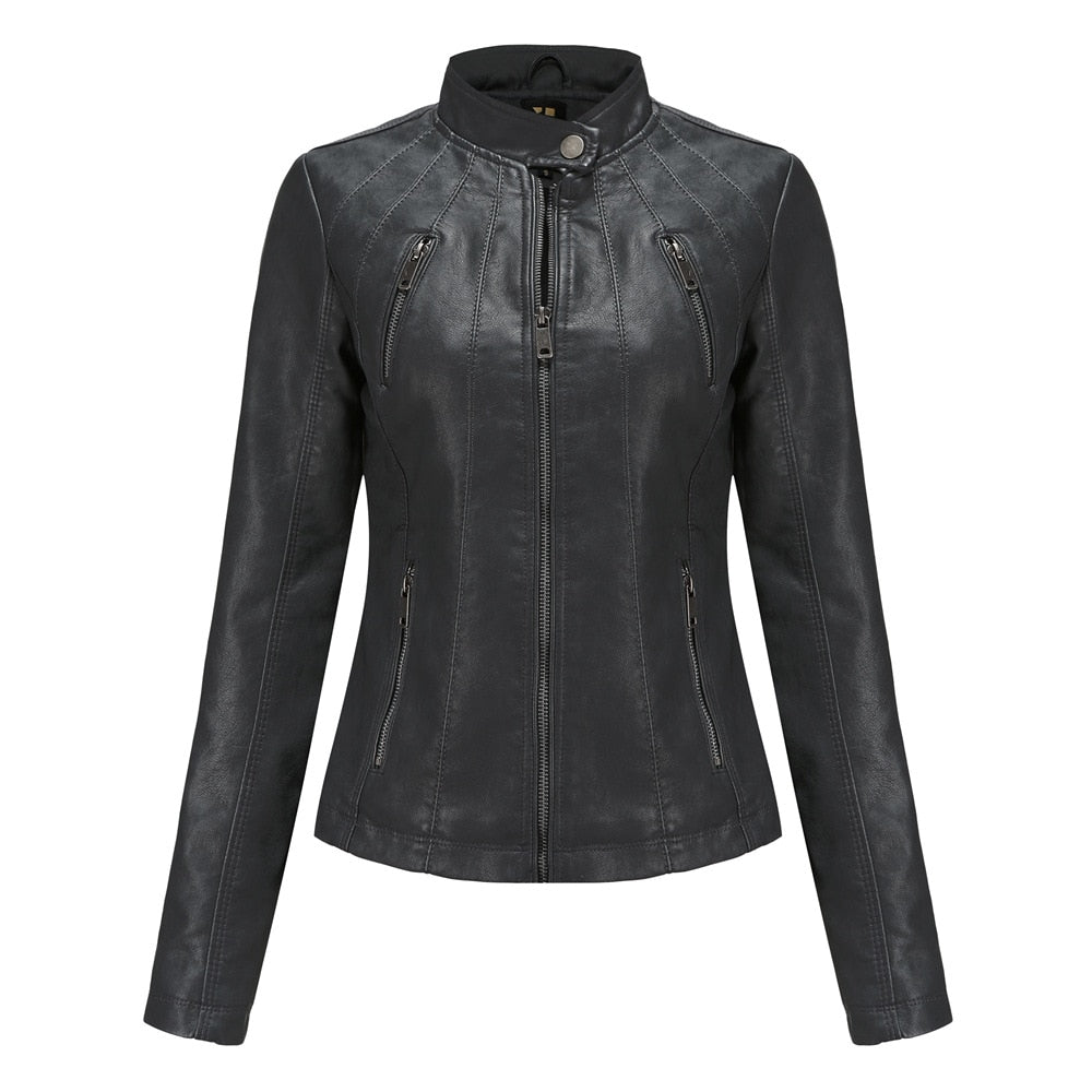 Women PU Faux Leather Streetwear Biker Jacket