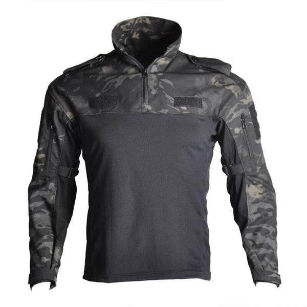 Tactical Mens T-Shirt Stand Collar Long Sleeve