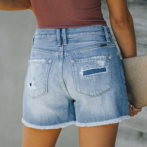 Women Patchwork Denim Shorts