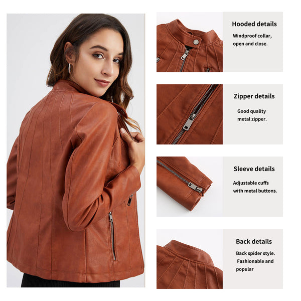 Women PU Faux Leather Streetwear Biker Jacket