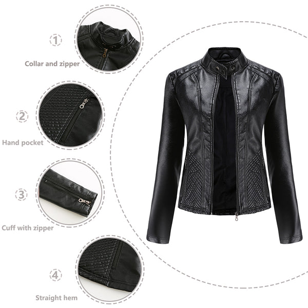 Women PU Faux Leather Street Casual Biker Jacket