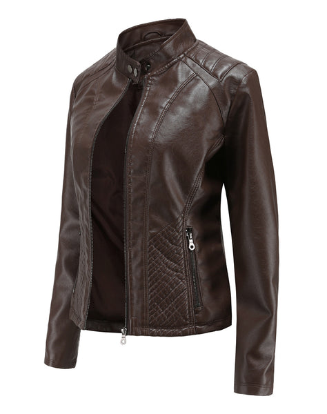 Women PU Faux Leather Street Casual Biker Jacket