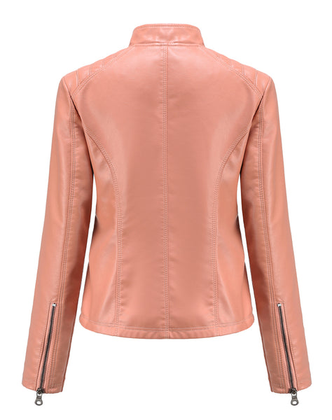 Women PU Faux Leather Street Casual Biker Jacket