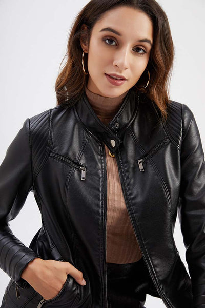 Women PU Faux Leather Autumn Biker Jacket