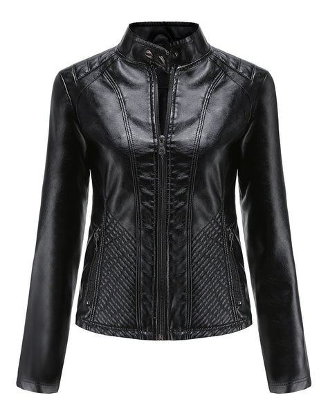 Women PU Faux Leather Street Casual Biker Jacket