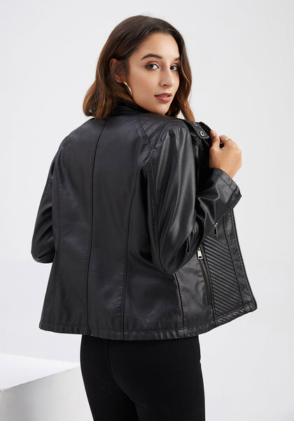 Women PU Faux Leather Street Casual Biker Jacket