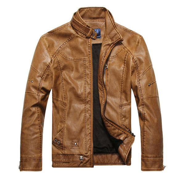 Mens PU Faux Leather Windbreaker Biker Jacket