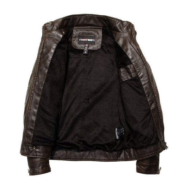 Mens PU Faux Leather Windbreaker Biker Jacket