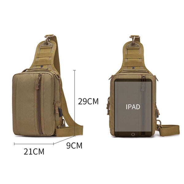 600D Tactical Multi-function Sling Bag USB Charging Waterproof