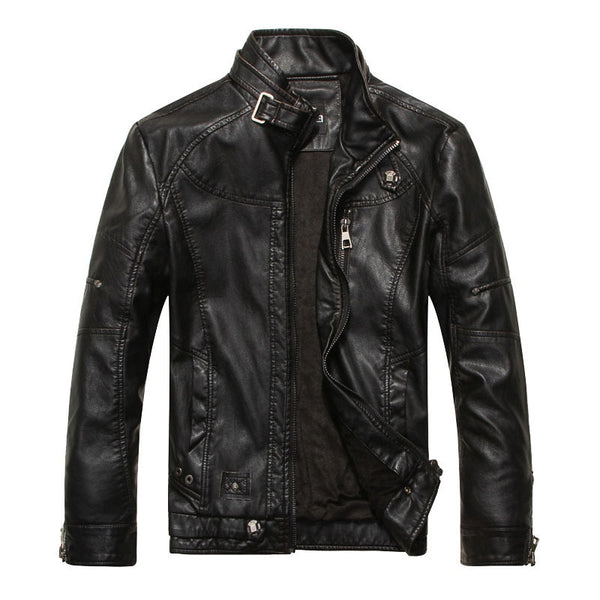 Mens PU Faux Leather Windbreaker Biker Jacket