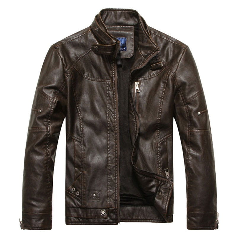 Mens PU Faux Leather Windbreaker Biker Jacket