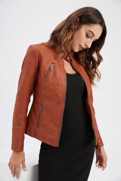 Women PU Faux Leather Streetwear Biker Jacket