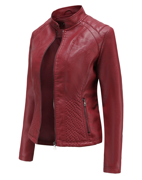 Women PU Faux Leather Street Casual Biker Jacket