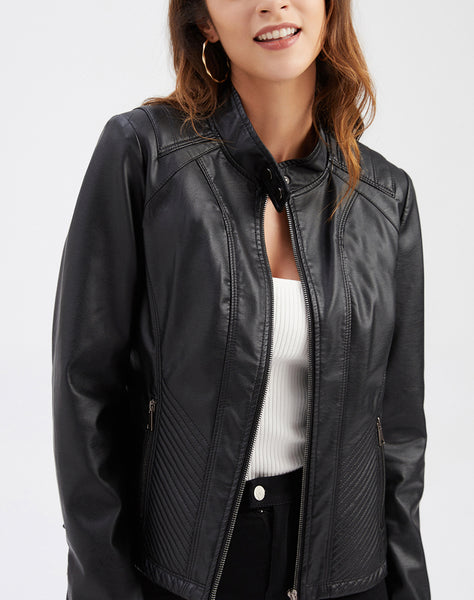 Women PU Faux Leather Street Casual Biker Jacket