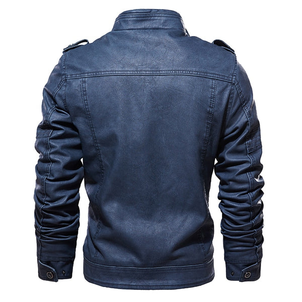 Mens PU Faux Leather Windbreaker Winter Fleece Biker Jacket