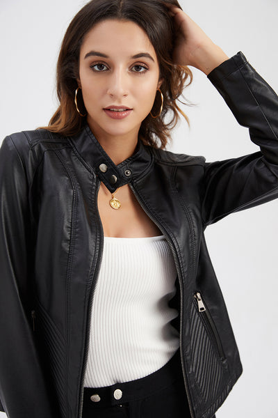 Women PU Faux Leather Street Casual Biker Jacket