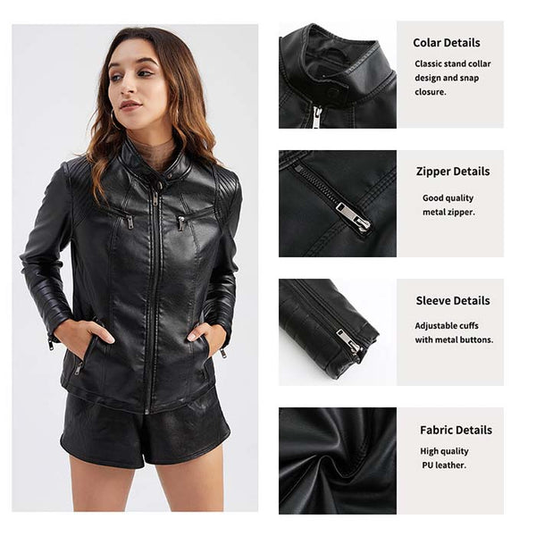 Women PU Faux Leather Autumn Biker Jacket