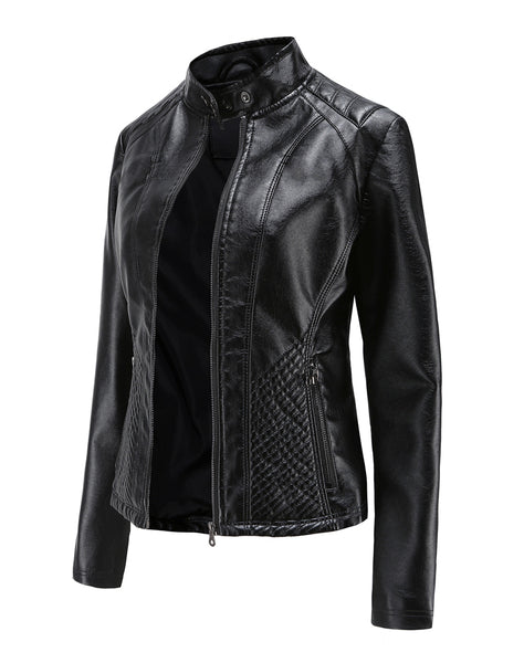 Women PU Faux Leather Street Casual Biker Jacket