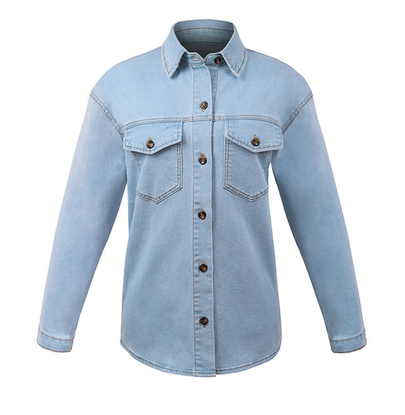 Women Denim Shirt Outerwear Casual Top