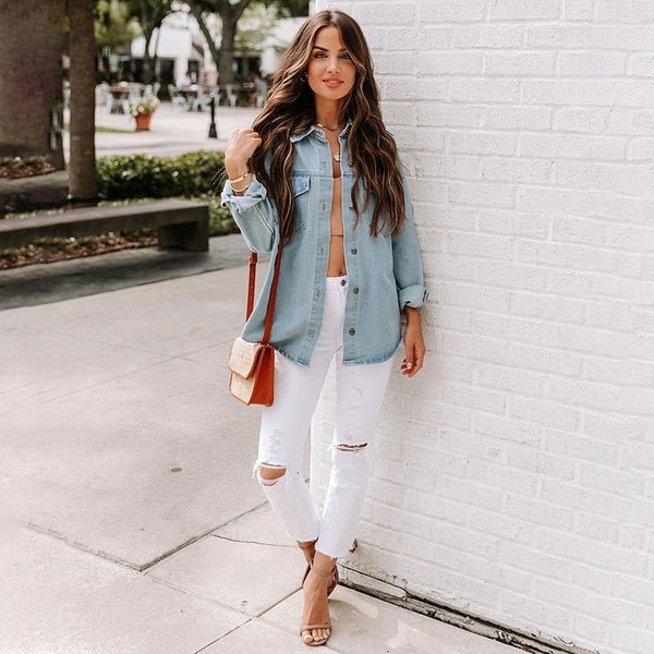 Women Denim Shirt Outerwear Casual Top