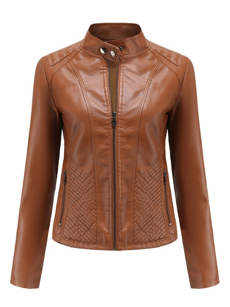 Women PU Faux Leather Street Casual Biker Jacket