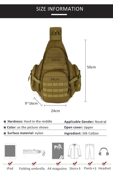 Tactical MOLLE Crossbody Shoulder Sling Bag Waterproof 20L