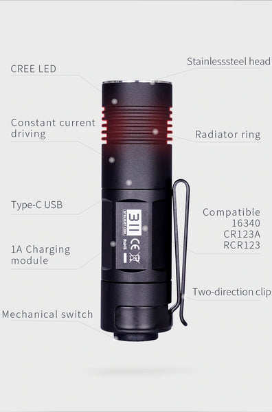 OTR 311 Mini LED Flashlight USB-C Direct Charge 720lm