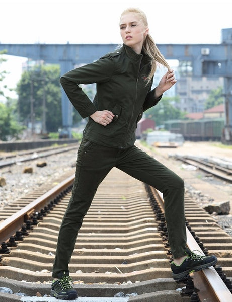 Women Military Stand Collar Slim Jacket