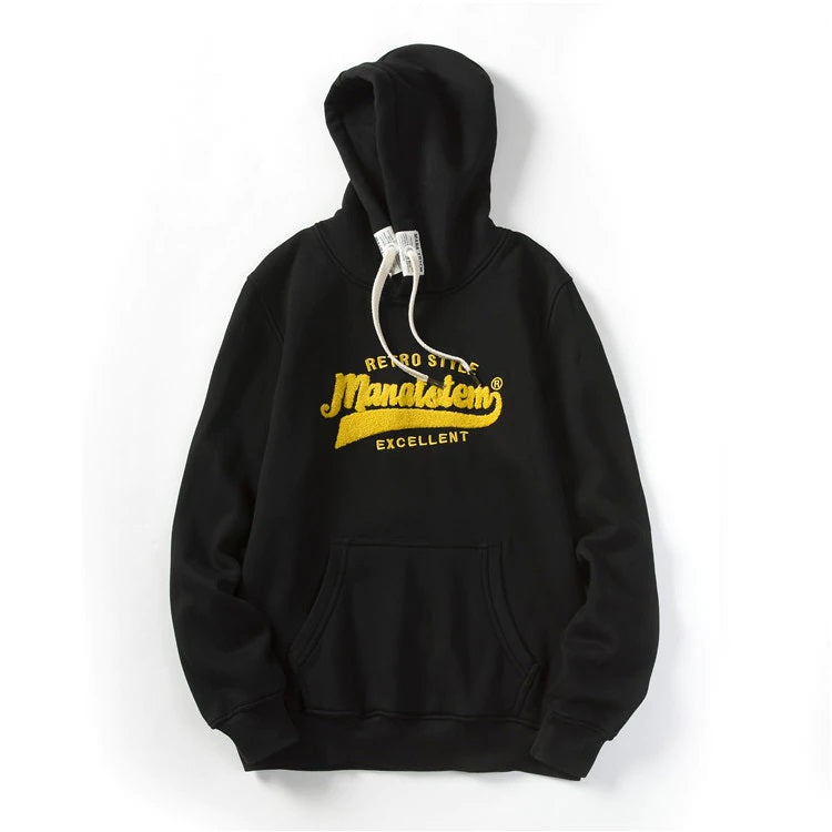 Mens Embroidery Loose Fit Warm Hoodie