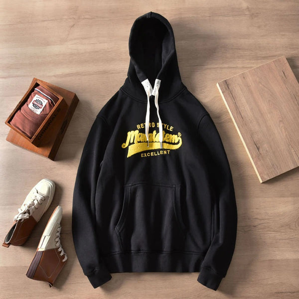 Mens Embroidery Loose Fit Warm Hoodie