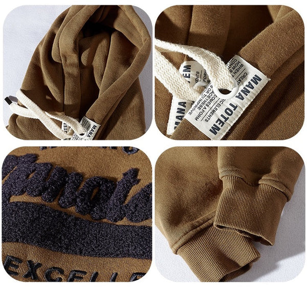 Mens Embroidery Loose Fit Warm Hoodie