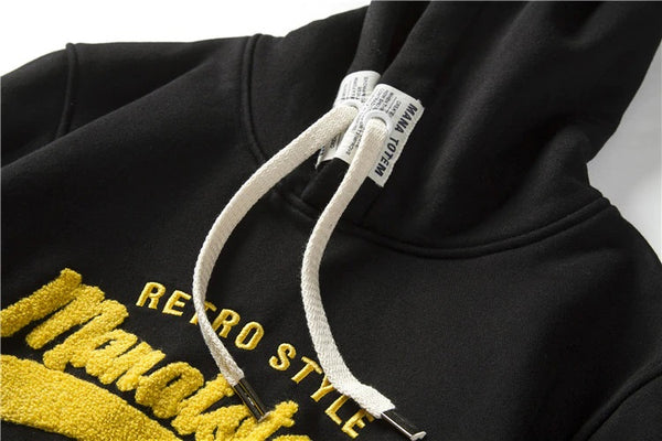 Mens Embroidery Loose Fit Warm Hoodie