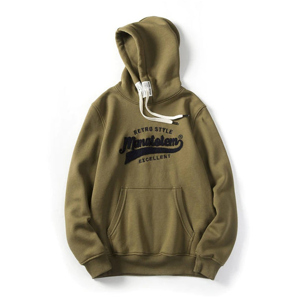 Mens Embroidery Loose Fit Warm Hoodie