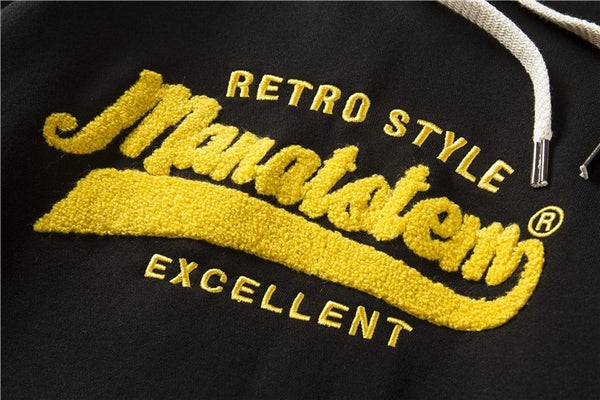 Mens Embroidery Loose Fit Warm Hoodie