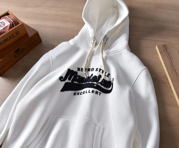 Mens Embroidery Loose Fit Warm Hoodie